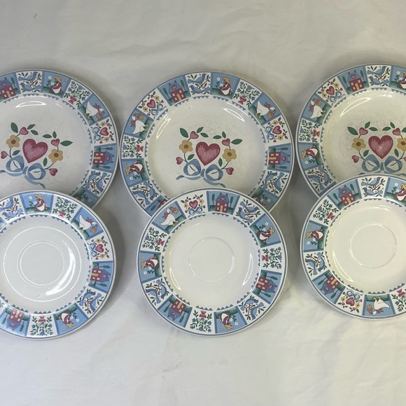 Tienshan Other - Vintage Lot Of 6 Tienshan Stoneware Potpourri 3X 7.5” Plates And 3X 6” Plates